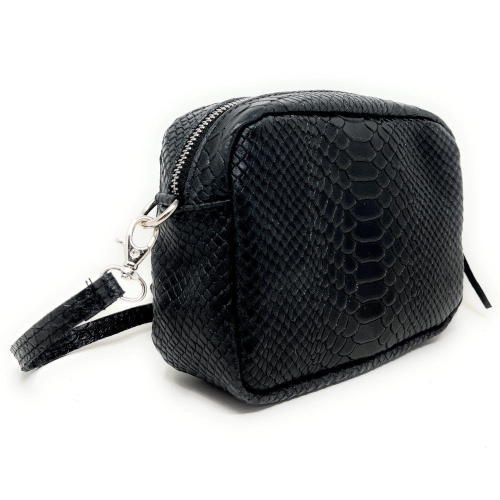 Sac trotteur à bandoulière en cuir embossé SEVILLA ZOO Noir