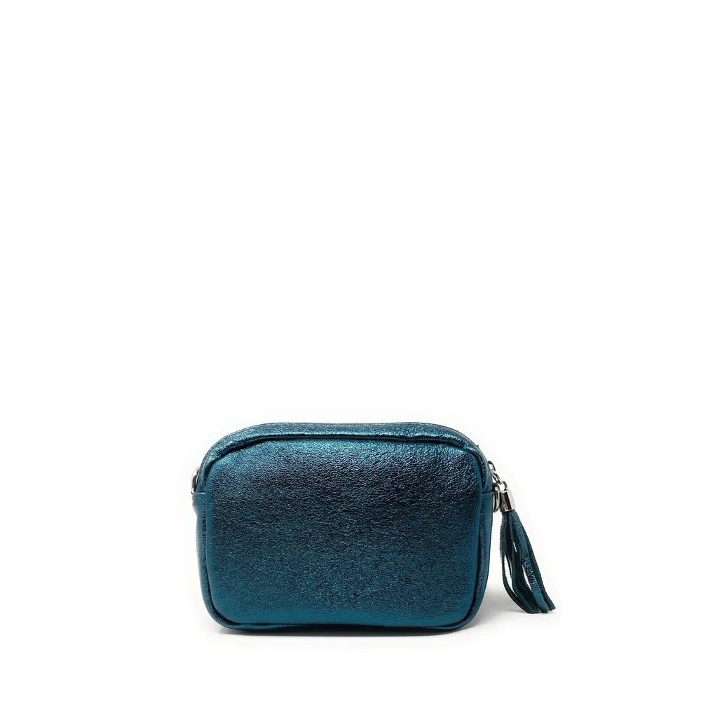 Sac trotteur à bandoulière en cuir irisé LITTLE SEVILLE Bleu canard irisé