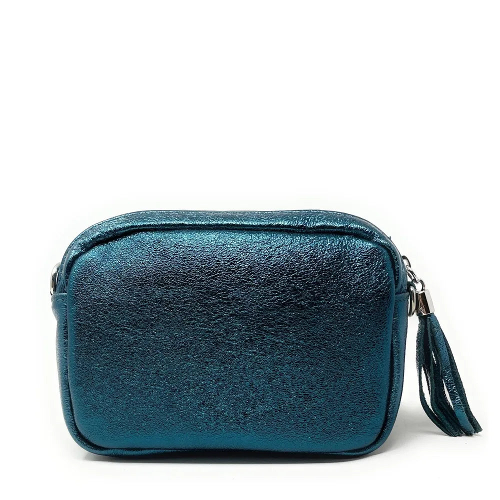 Sac trotteur à bandoulière en cuir irisé LITTLE SEVILLE Bleu canard irisé