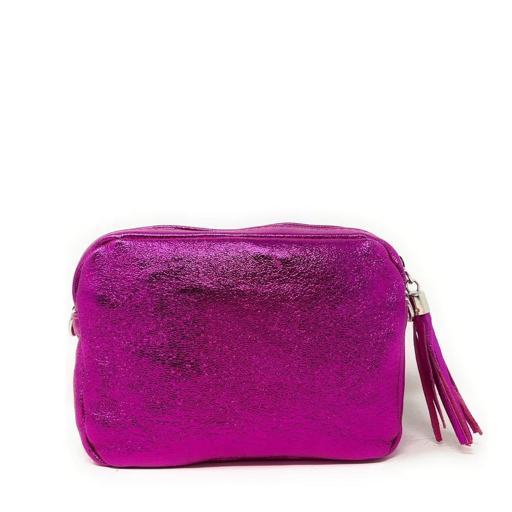 Sac trotteur à bandoulière en cuir irisé LITTLE SEVILLE Fuchsia irisé