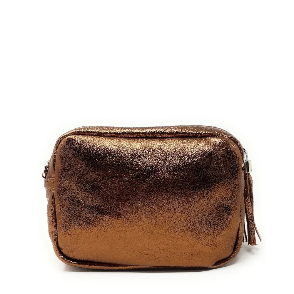 Sac trotteur à bandoulière en cuir irisé LITTLE SEVILLE Bronze