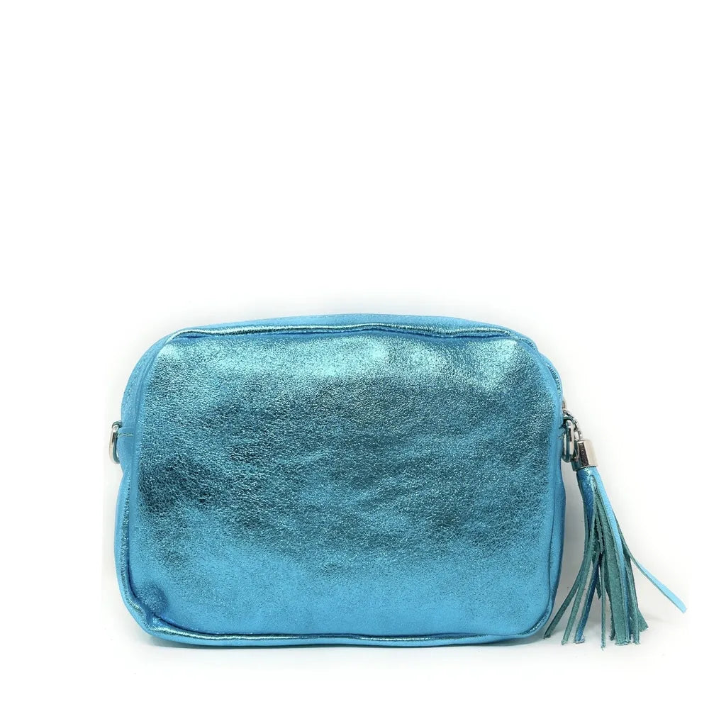 Sac trotteur à bandoulière en cuir irisé LITTLE SEVILLE Turquoise irisé