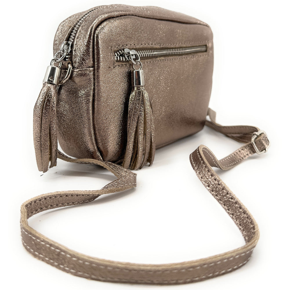 Sac trotteur à bandoulière en cuir irisé LITTLE SEVILLE Champagne irisé