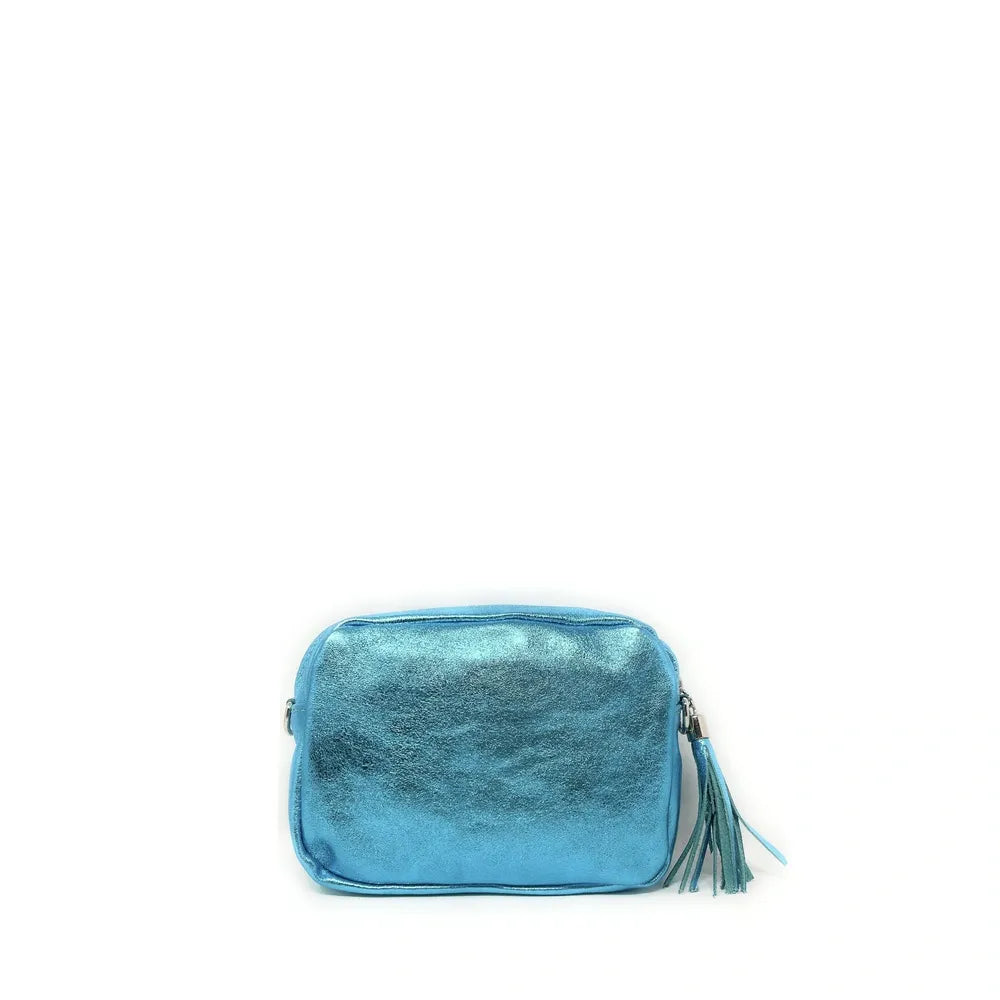 Sac trotteur à bandoulière en cuir irisé LITTLE SEVILLE Turquoise irisé