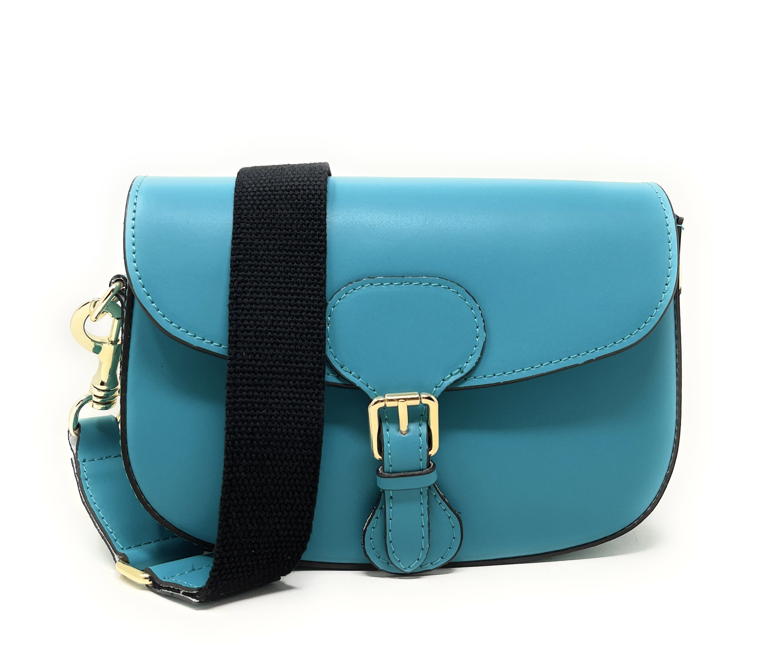 Sac trotteur à bandoulière en cuir lisse MADDY Bleu turquoise