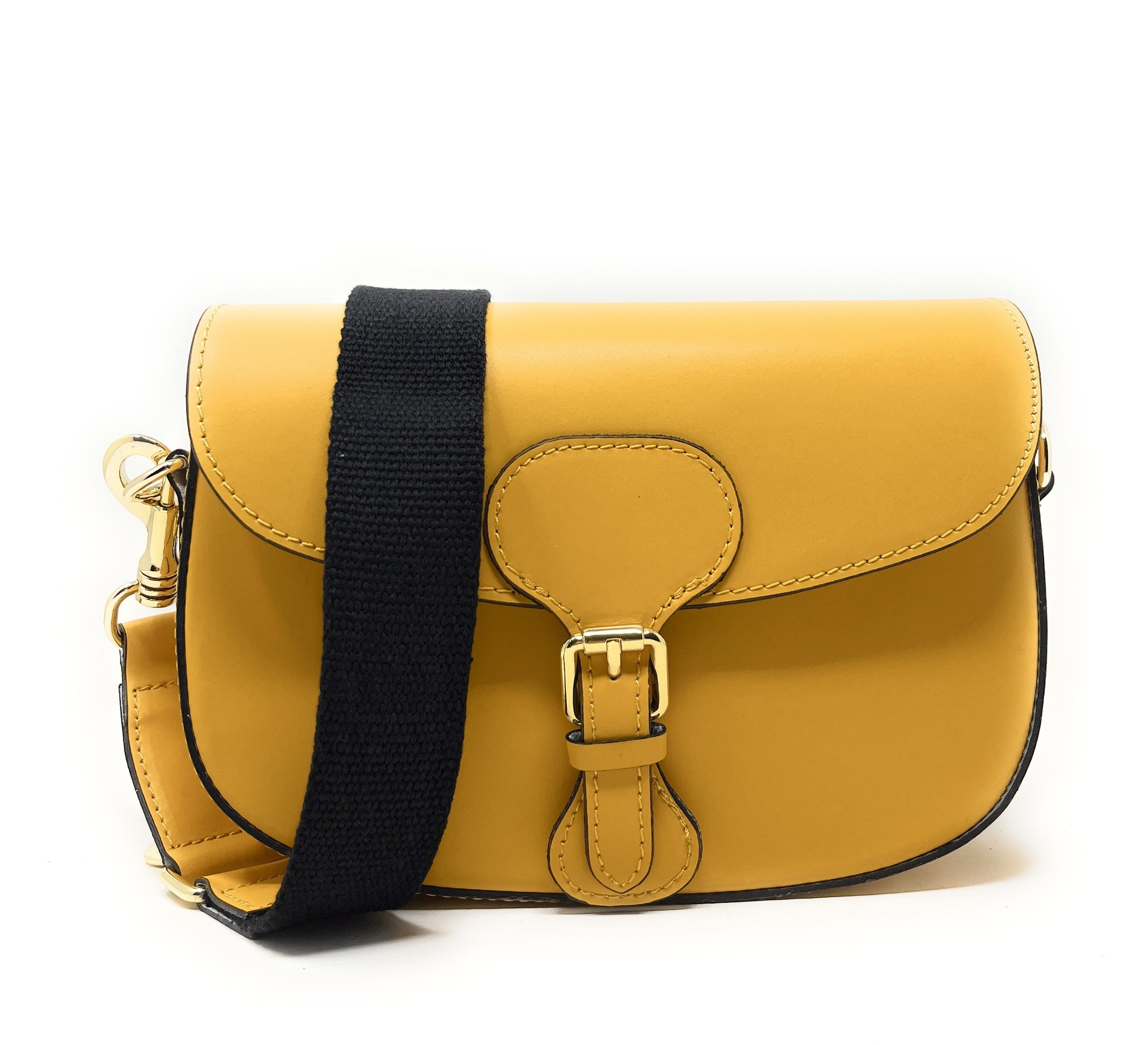 Sac trotteur à bandoulière en cuir lisse MADDY Jaune Moutarde