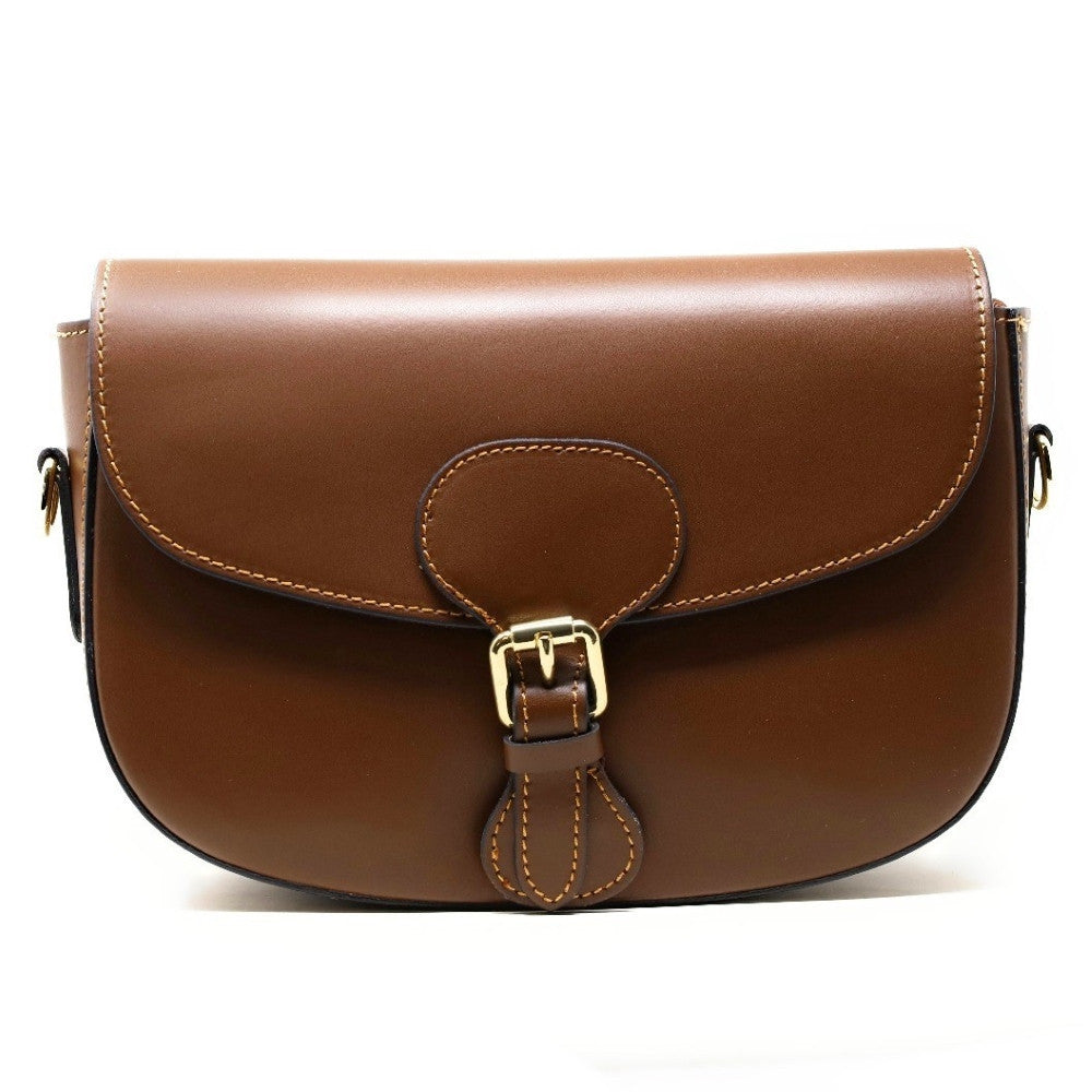 Sac trotteur à bandoulière en cuir lisse MADDY Châtaigne