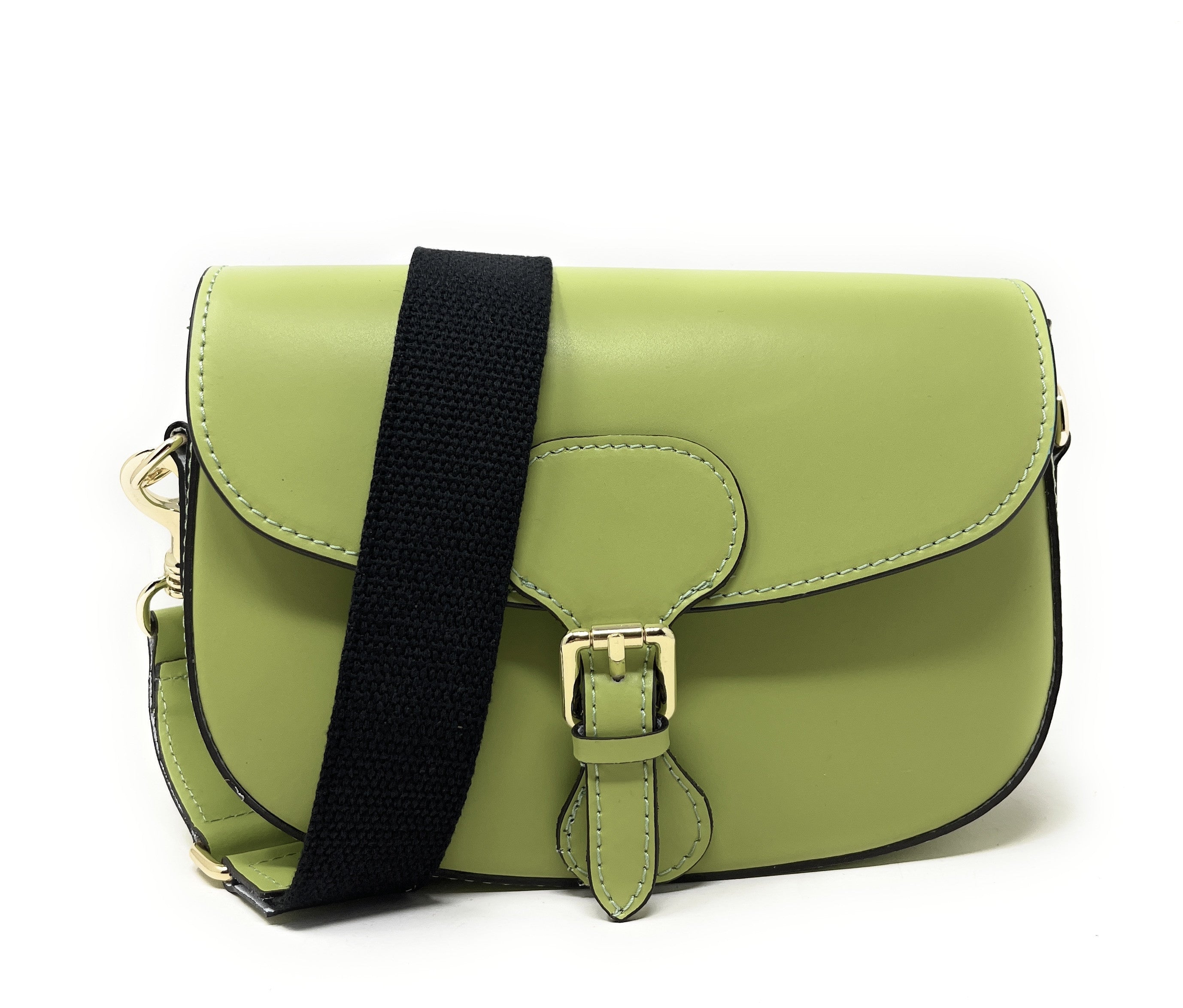 Sac trotteur à bandoulière en cuir lisse MADDY Vert anis