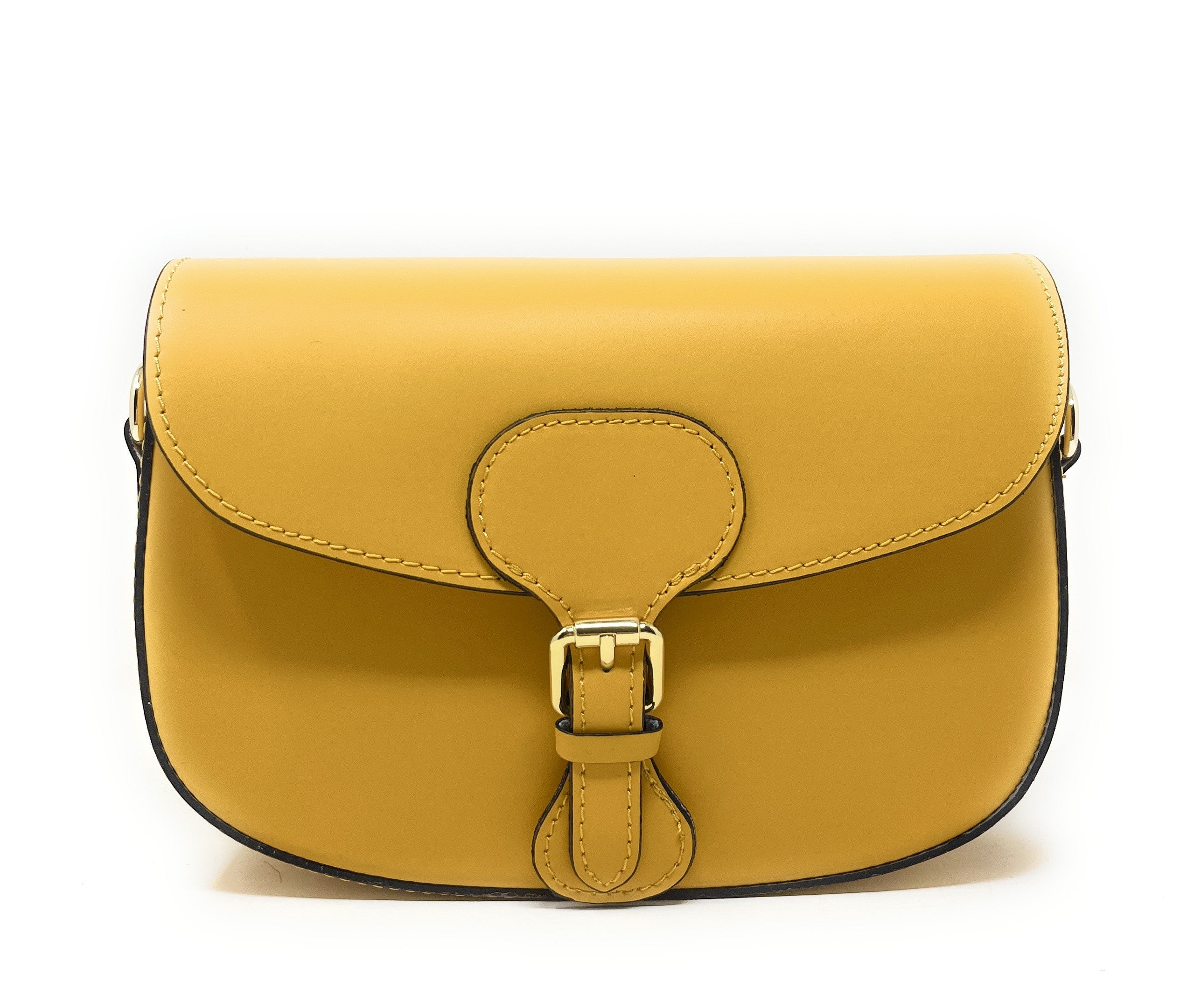 Sac trotteur à bandoulière en cuir lisse MADDY Jaune Moutarde