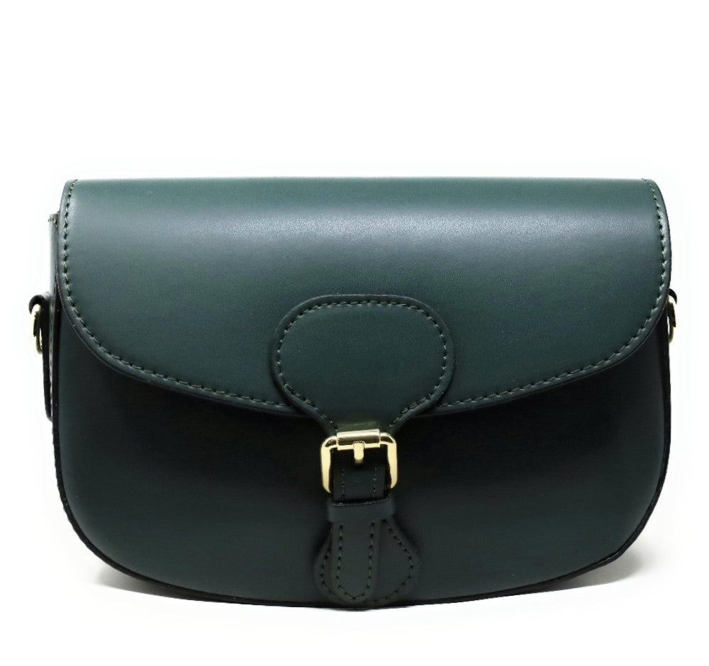 Sac trotteur à bandoulière en cuir lisse MADDY Vert forêt