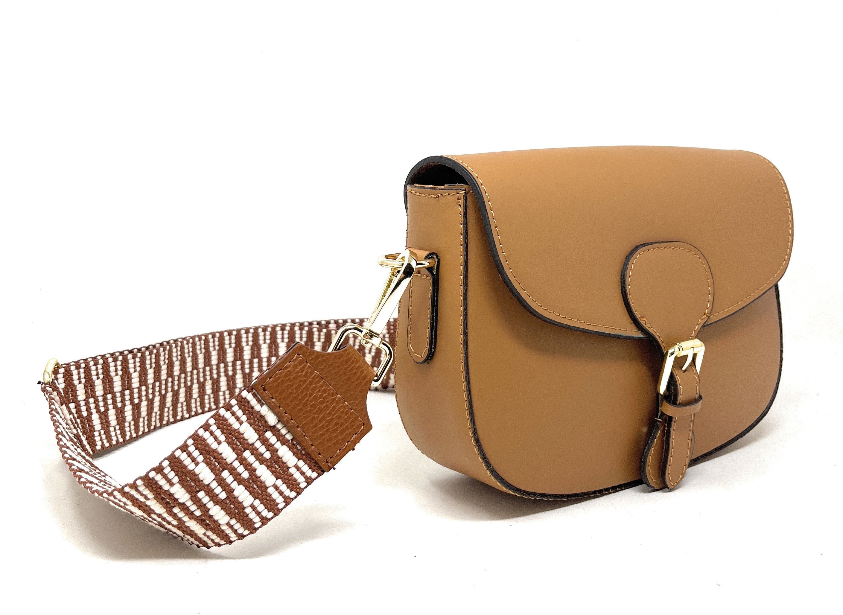 Sac trotteur à bandoulière en cuir lisse MADDY Camel foncé
