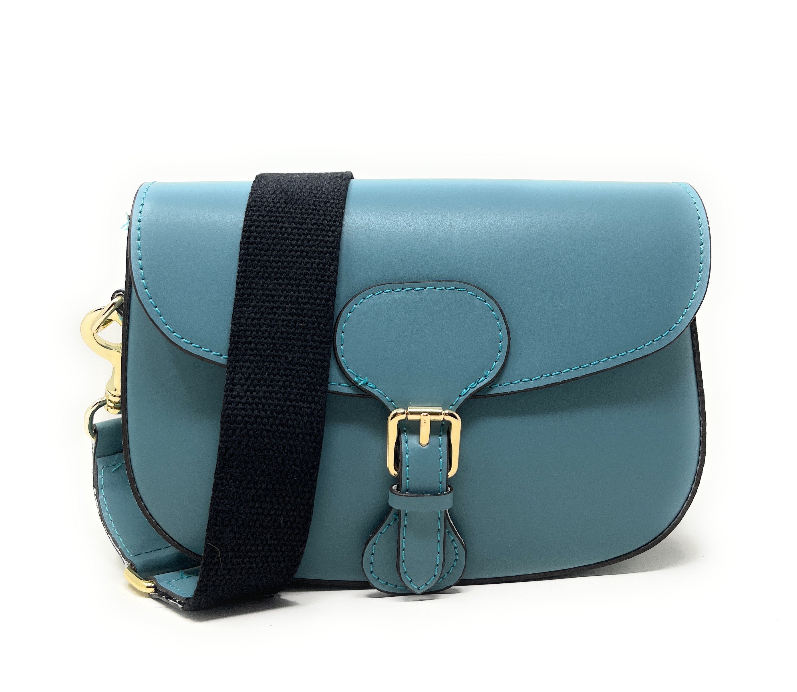 Sac trotteur à bandoulière en cuir lisse MADDY Bleu vert canard