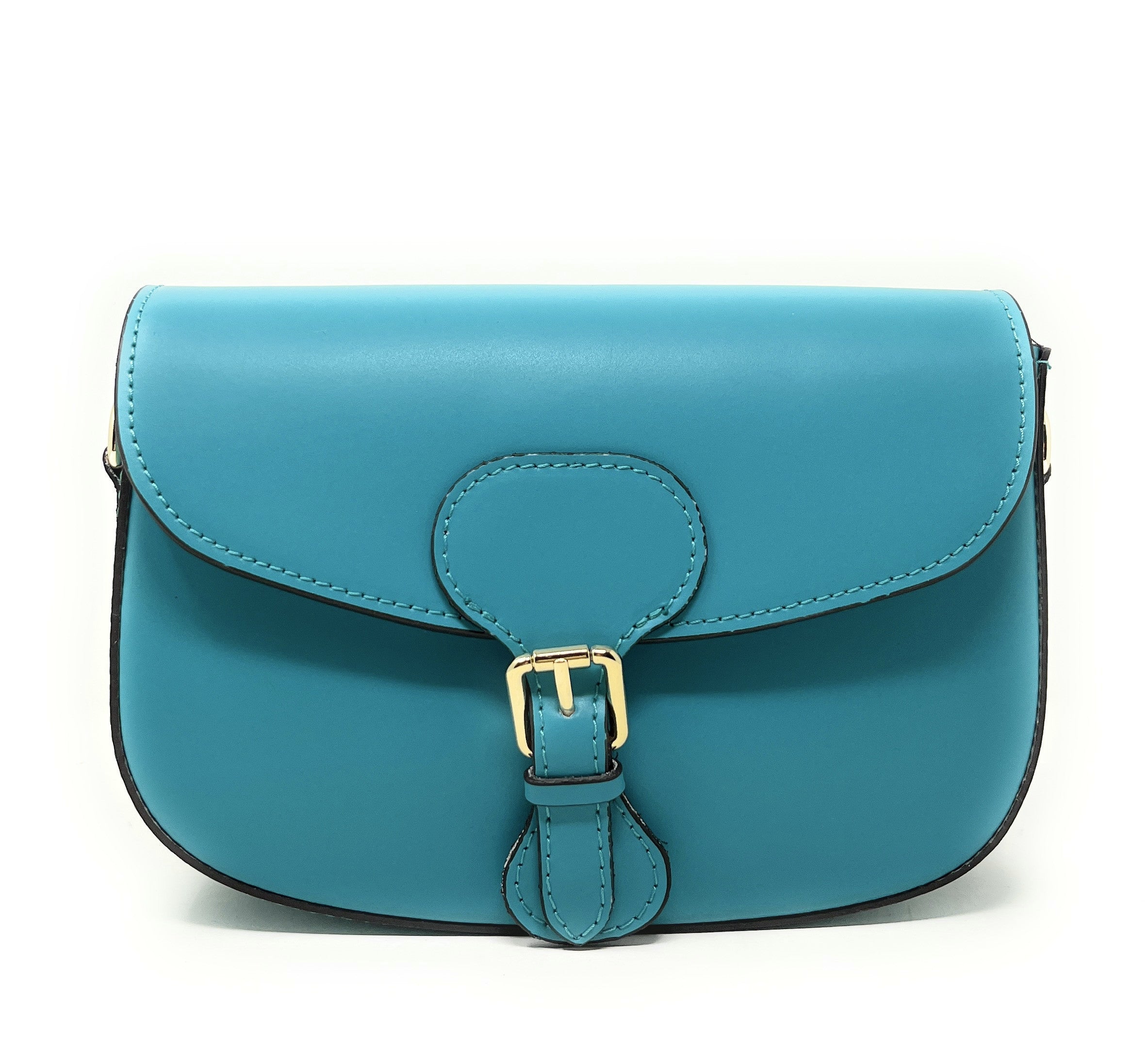 Sac trotteur à bandoulière en cuir lisse MADDY Bleu turquoise