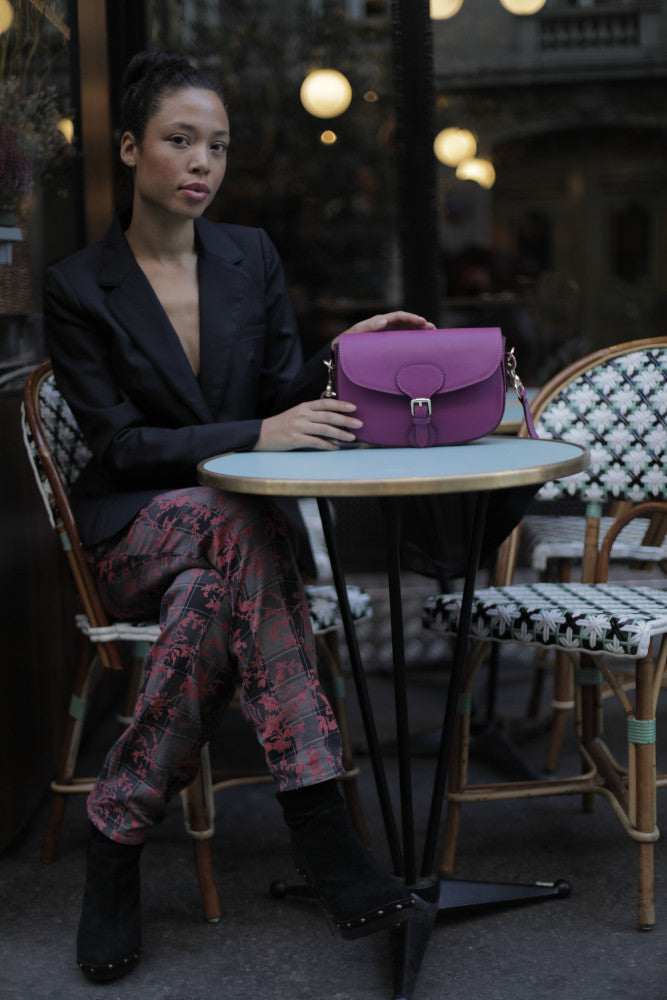 Sac trotteur à bandoulière en cuir lisse MADDY Violet