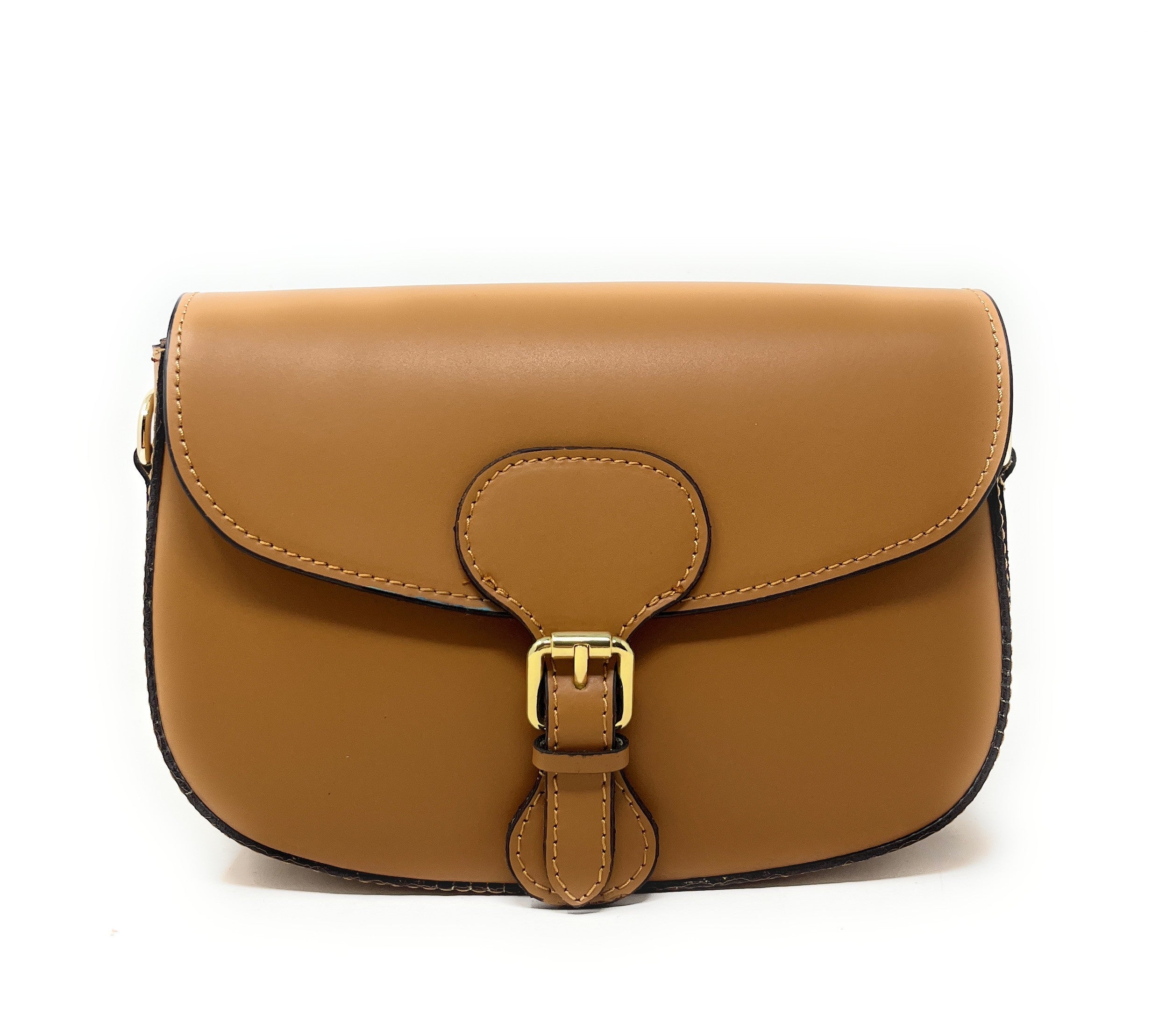 Sac trotteur à bandoulière en cuir lisse MADDY Camel foncé