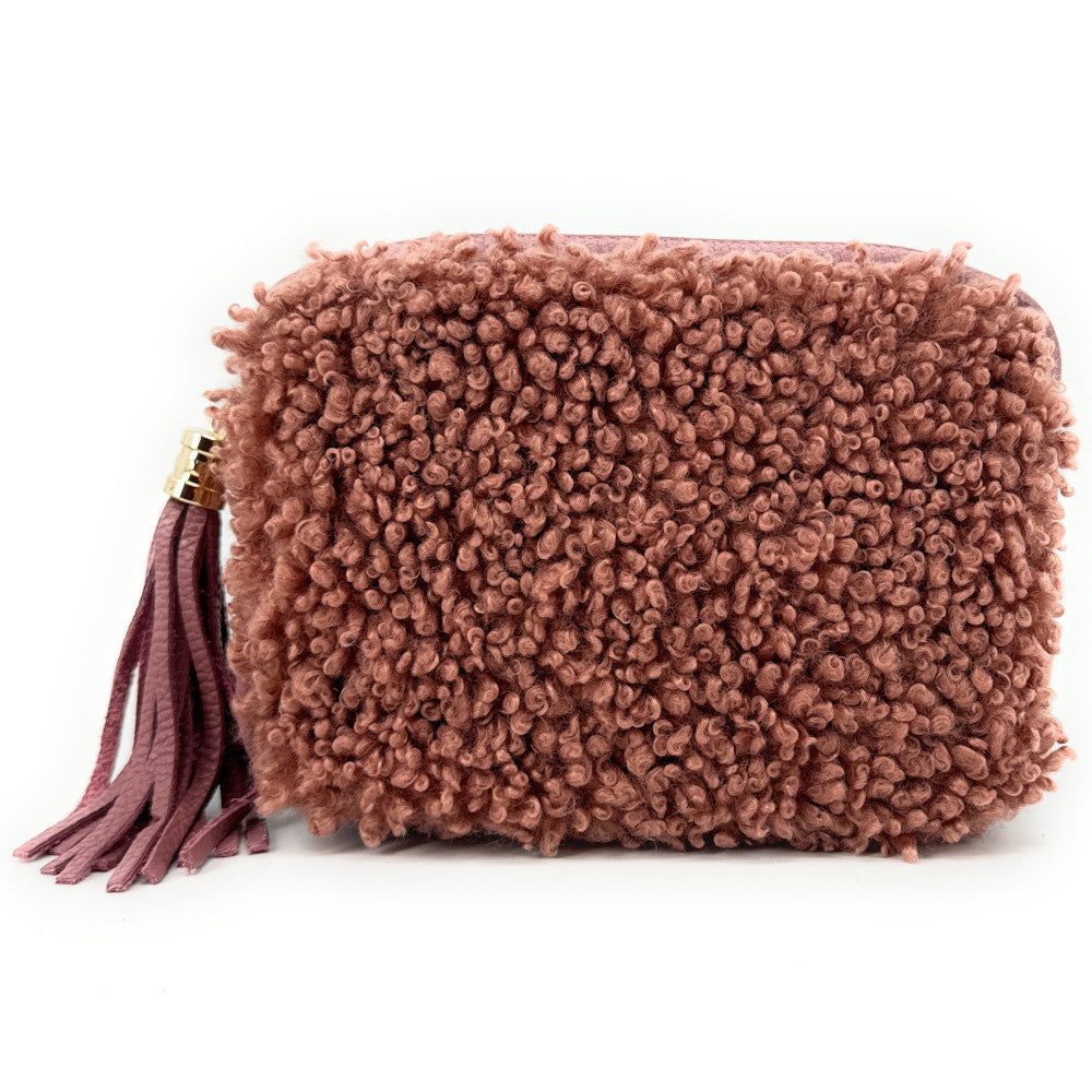 Sac trotteur en cuir et peluche SEVILLE PILOU Rose poudre