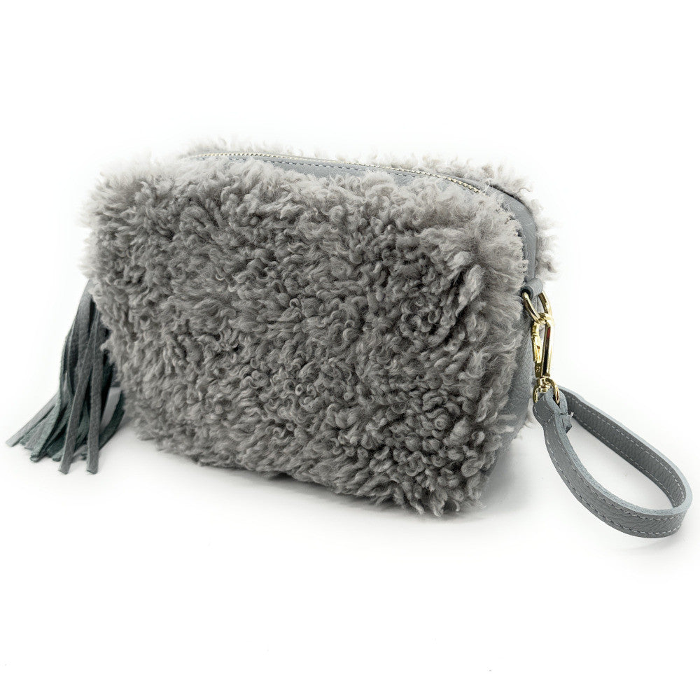 Sac trotteur en cuir et peluche SEVILLE PILOU Gris pigeon
