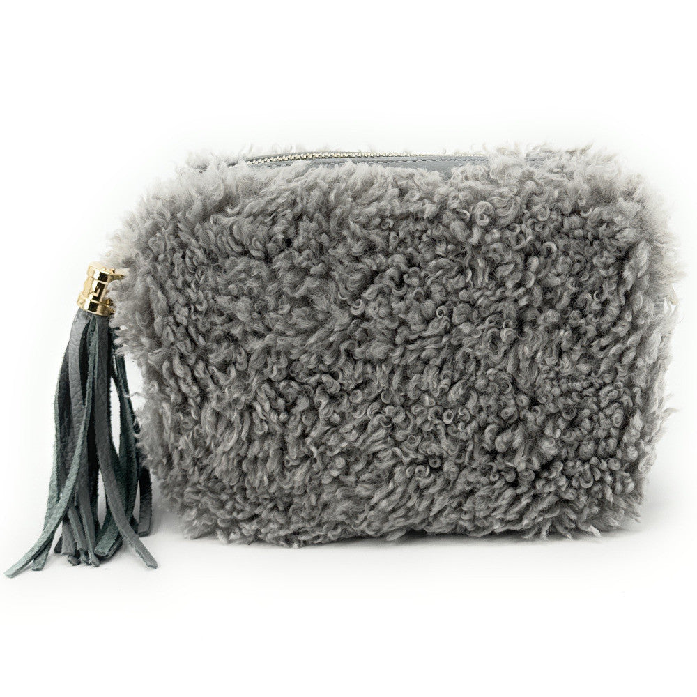 Sac trotteur en cuir et peluche SEVILLE PILOU Gris pigeon