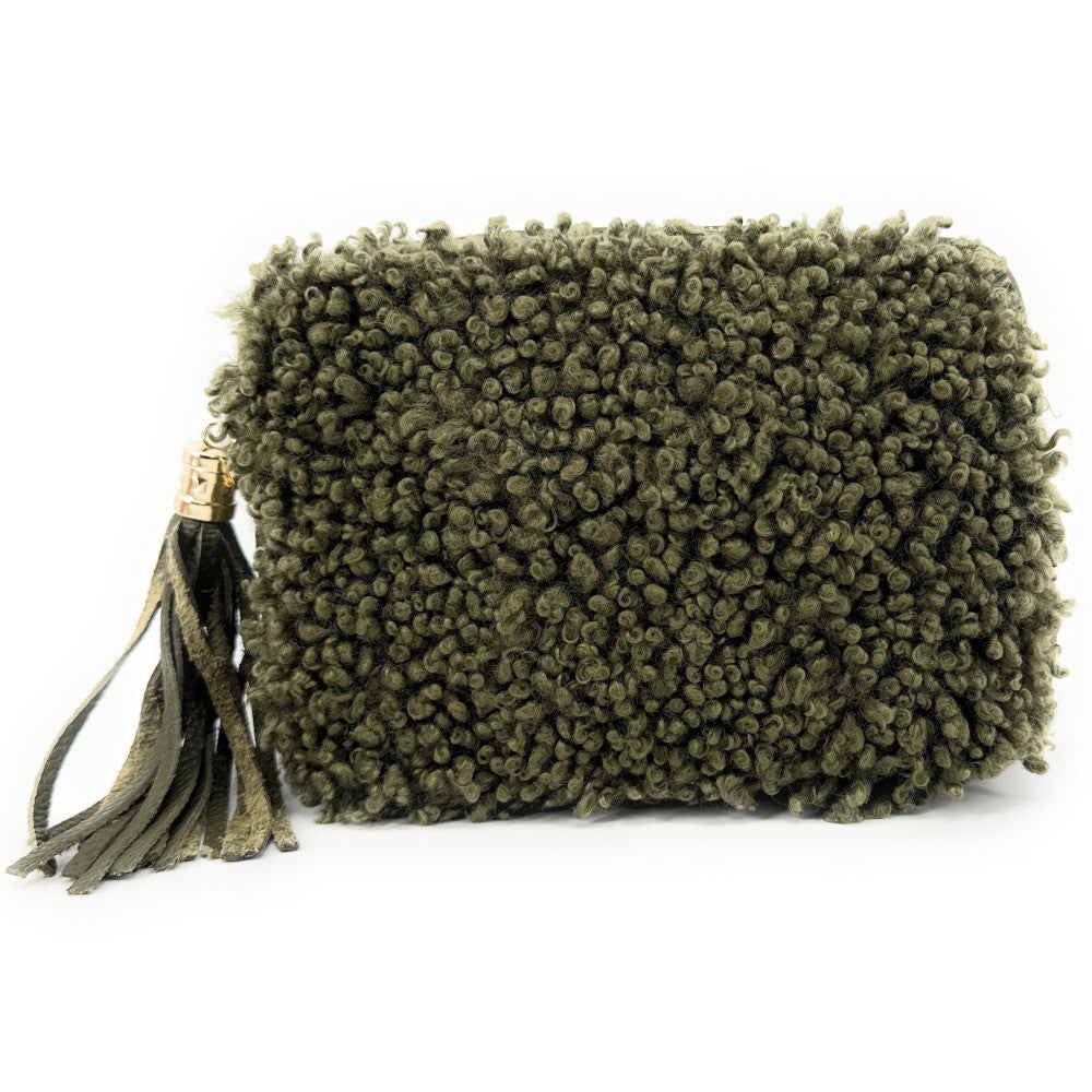 Sac trotteur en cuir et peluche SEVILLE PILOU Kaki