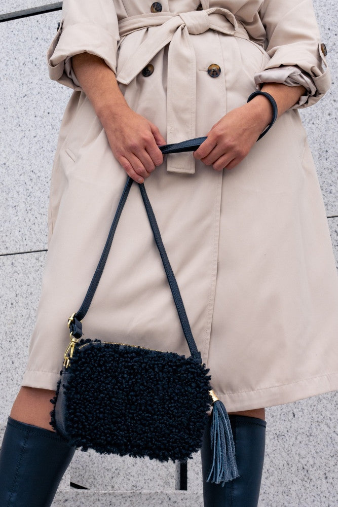 Sac trotteur en cuir et peluche SEVILLE PILOU Noir