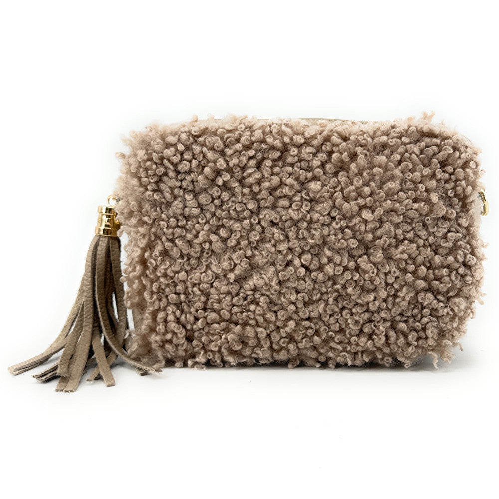 Sac trotteur en cuir et peluche SEVILLE PILOU Taupe