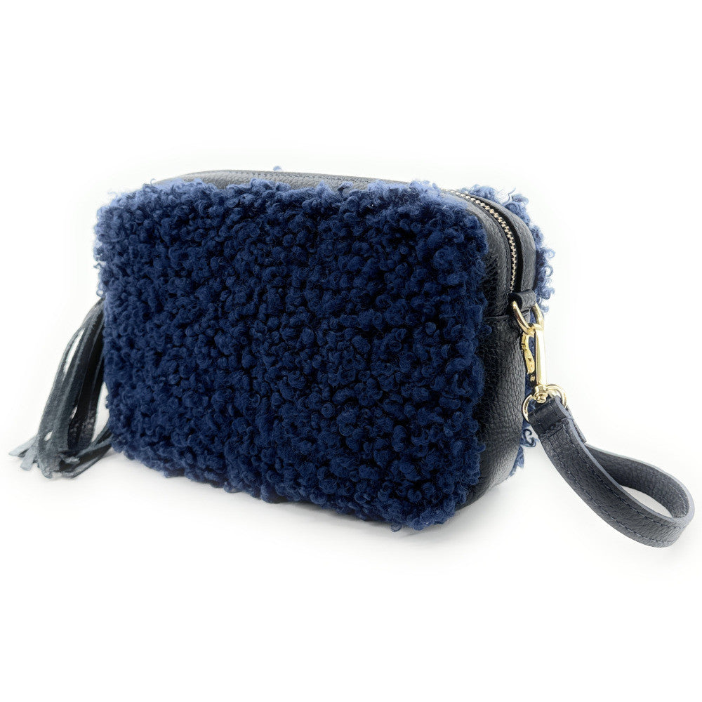 Sac trotteur en cuir et peluche SEVILLE PILOU Bleu profond