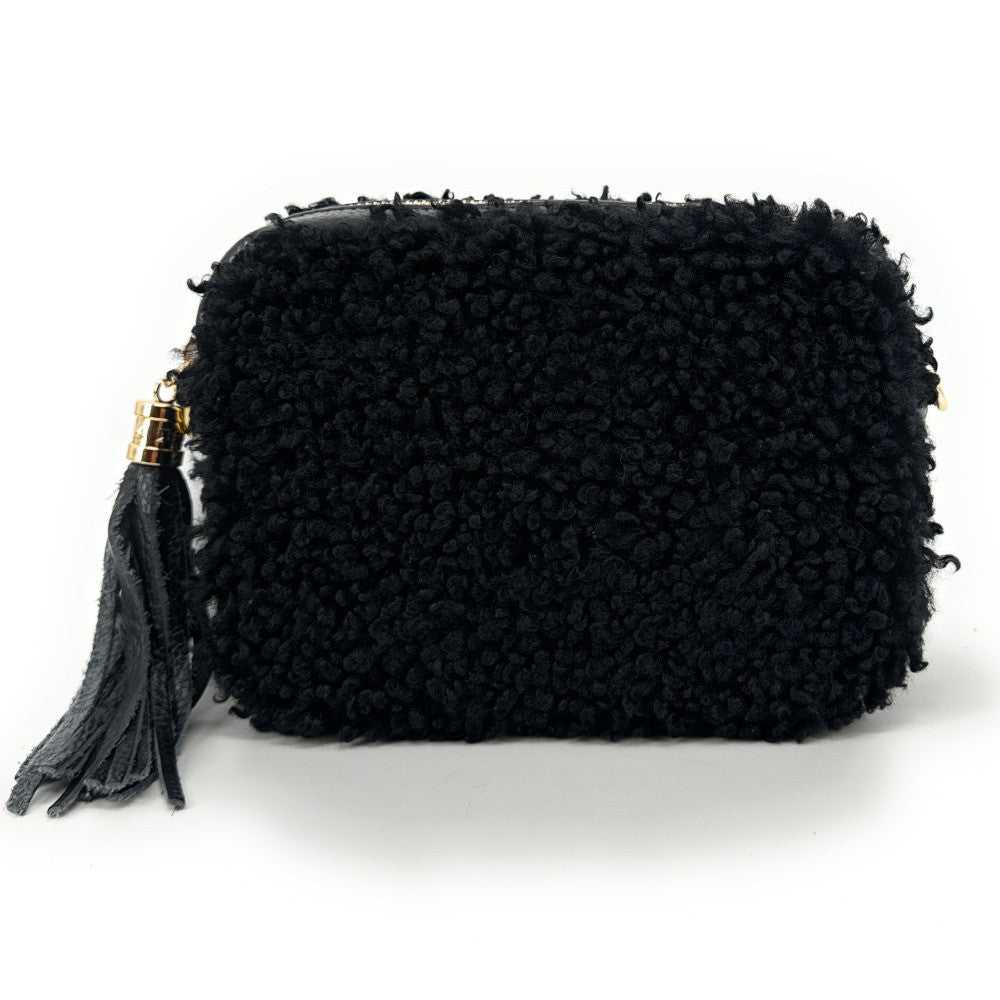 Sac trotteur en cuir et peluche SEVILLE PILOU Noir