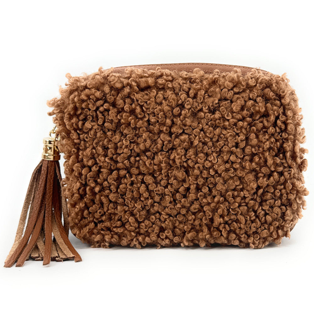 Sac trotteur en cuir et peluche SEVILLE PILOU Camel foncé