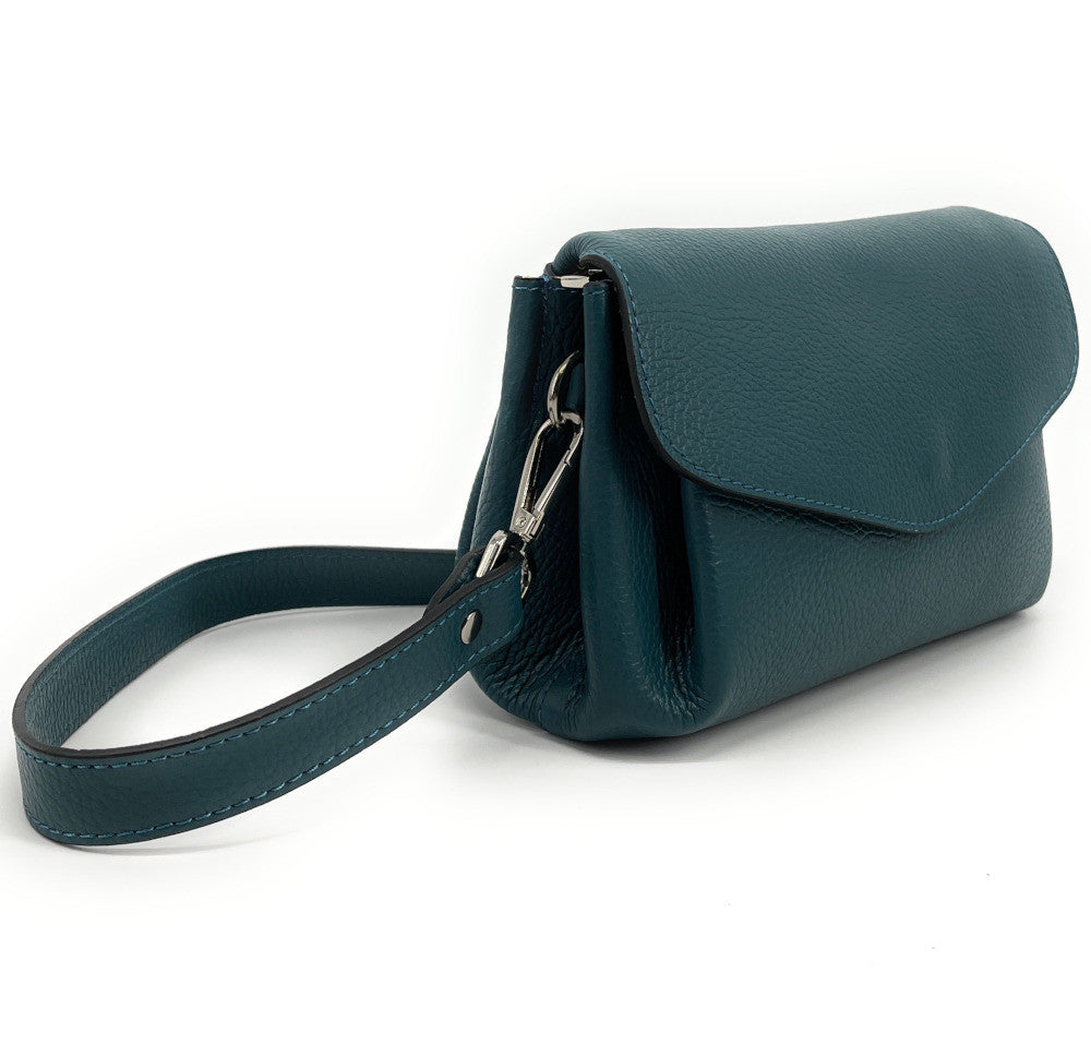 Sac trotteur en cuir grainé ORIGAMI Bleu vert canard