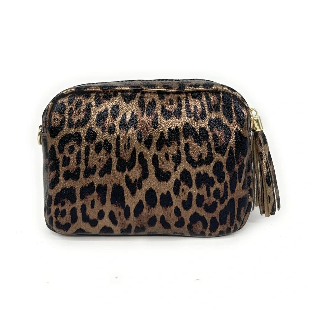 Sac trotteur en cuir irisé LITTLE SEVILLE JUNGLE Léopard champagne