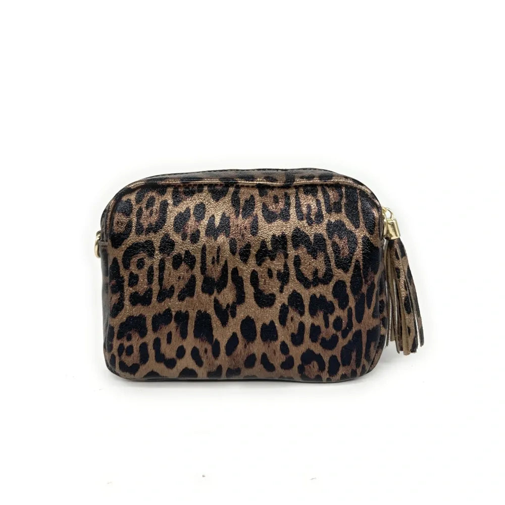 Sac trotteur en cuir irisé LITTLE SEVILLE JUNGLE Léopard champagne