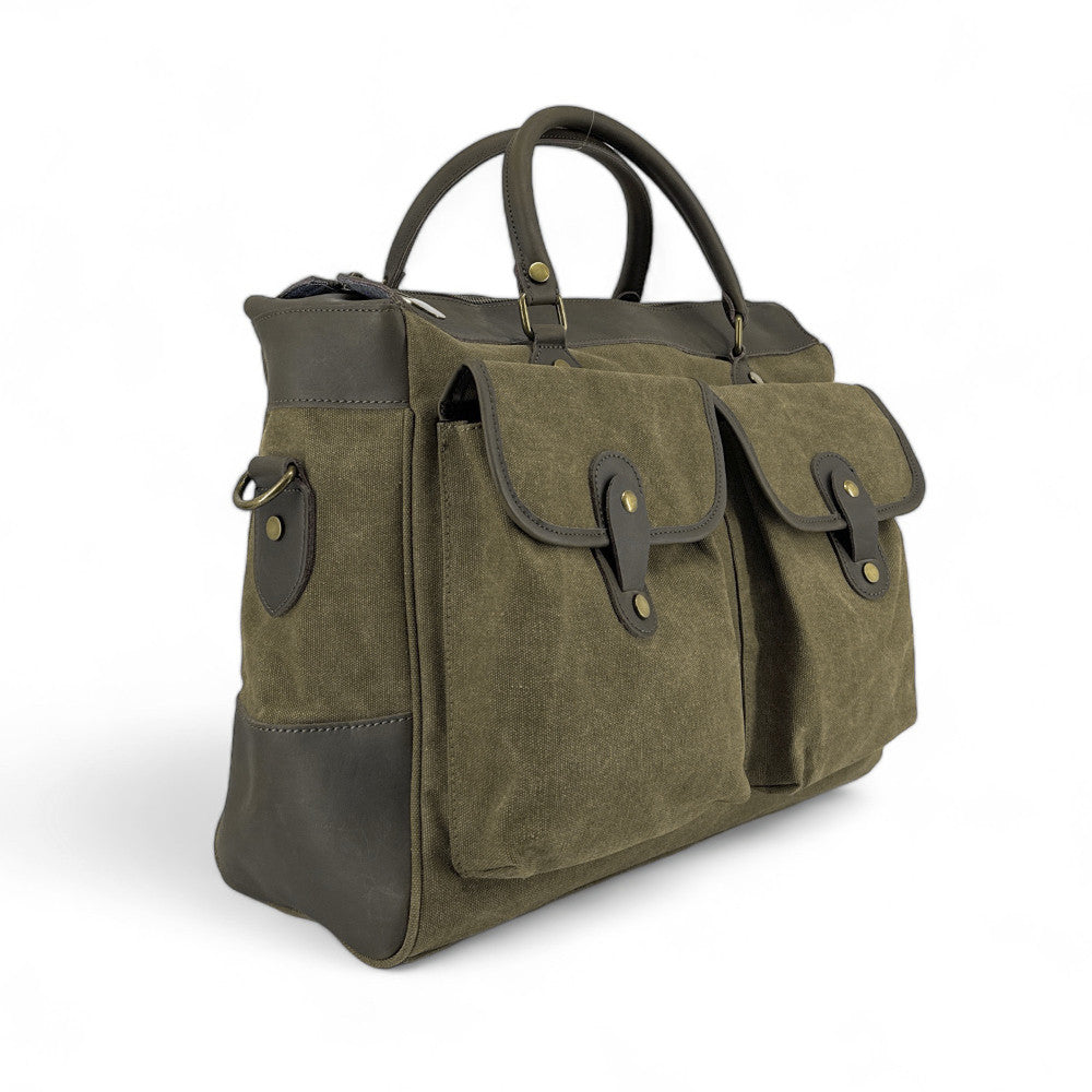 Sac week-end et voyage en cuir et toile ZANZIBAR Kaki