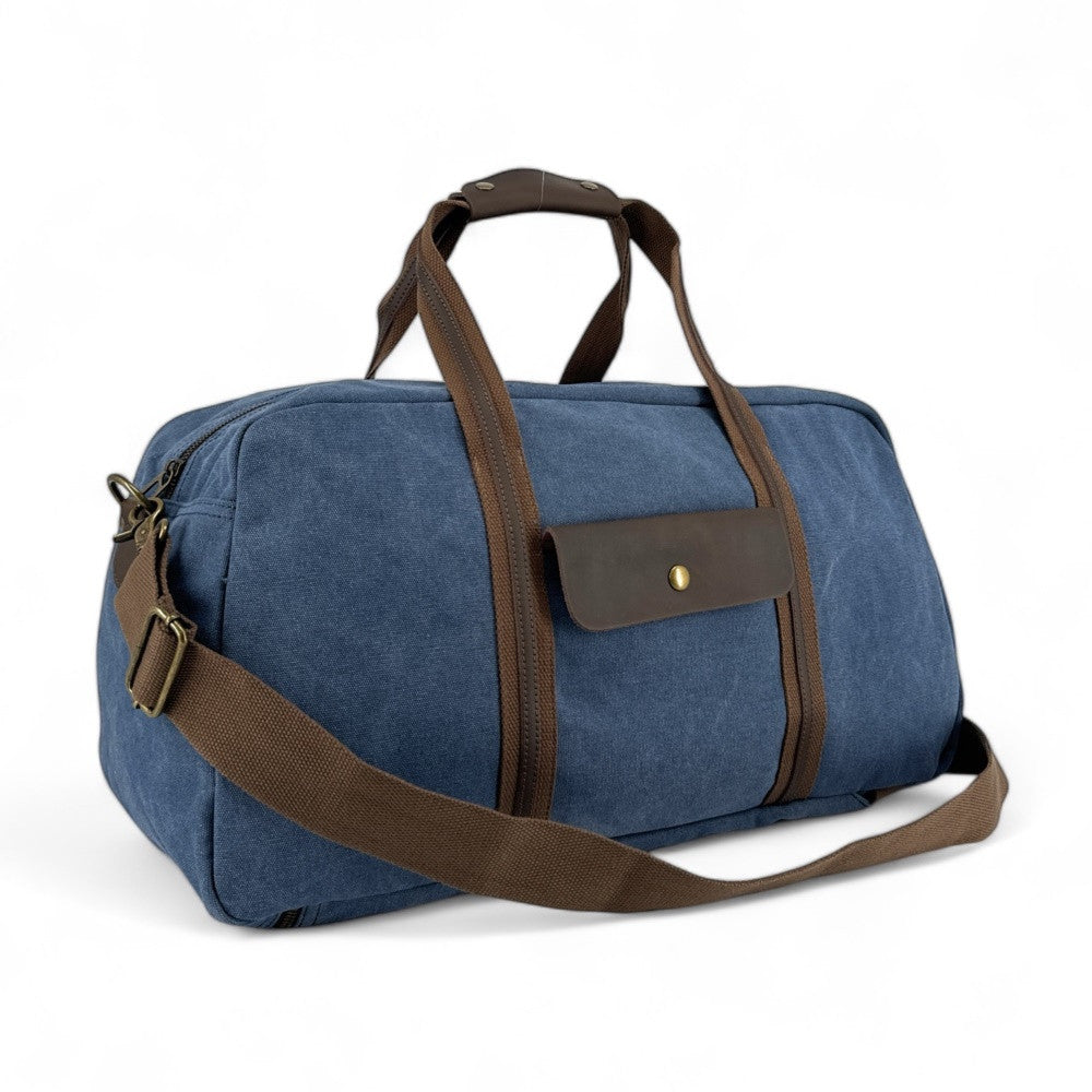 Sac week-end en toile et cuir PALAWAN Bleu denim