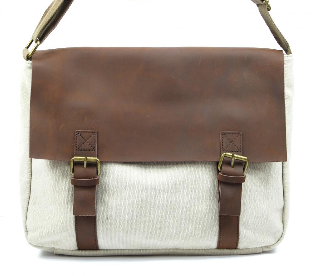 Sacoche cuir et toile CANCUN Beige crème