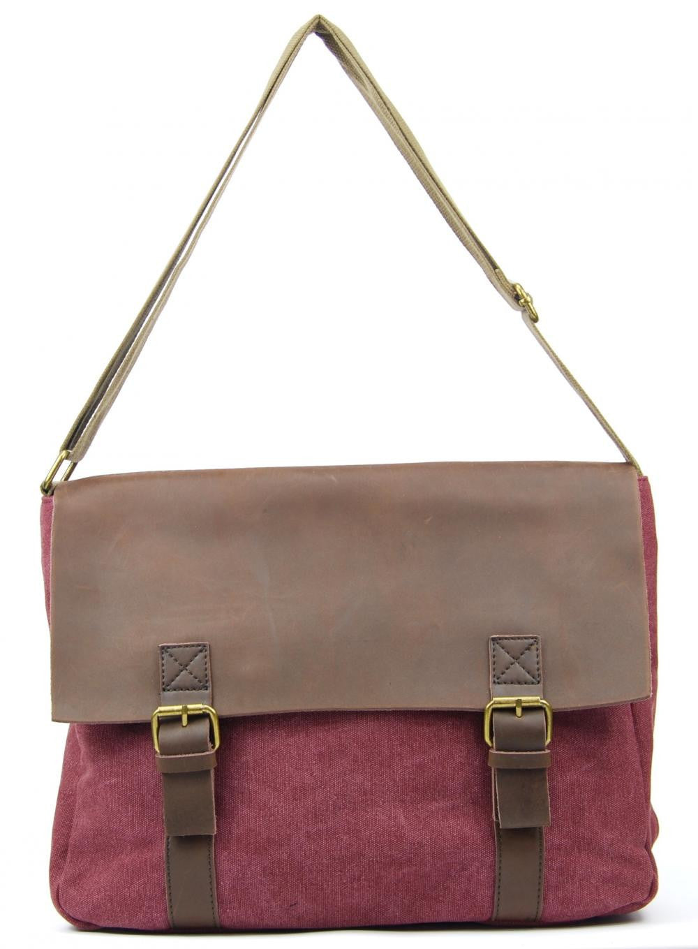 Sacoche cuir et toile CANCUN Rouge bordeaux