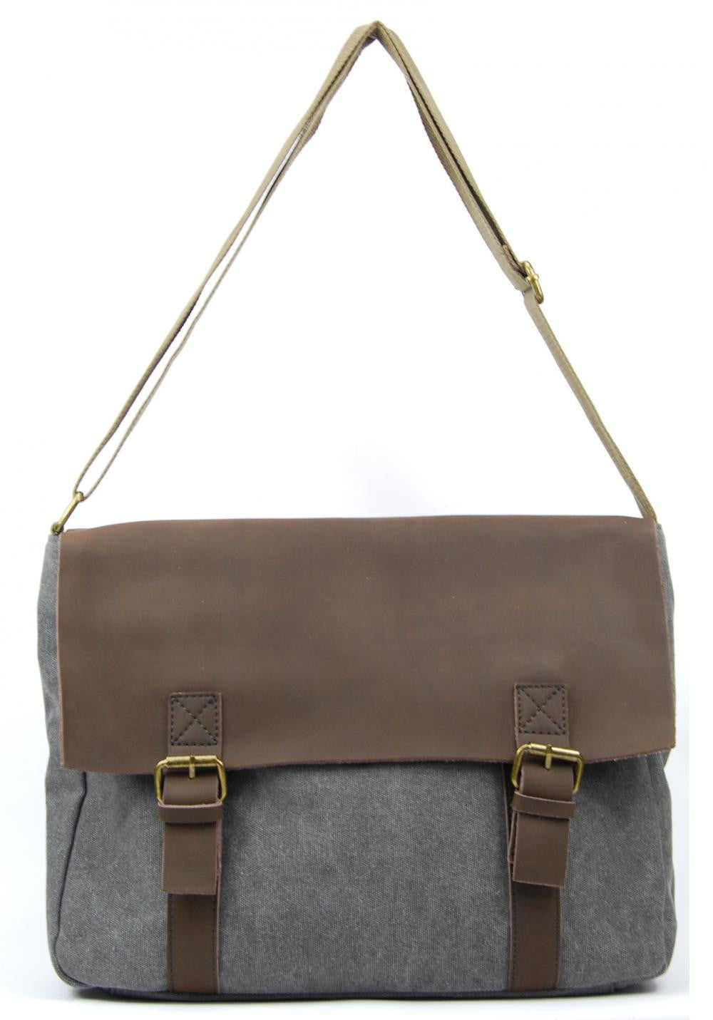 Sacoche cuir et toile CANCUN Gris clair