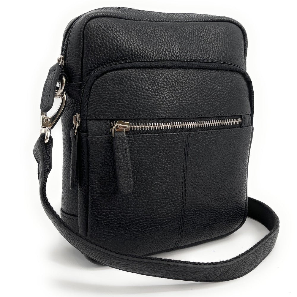 Sacoche homme à bandoulière en cuir grainé PETE Noir