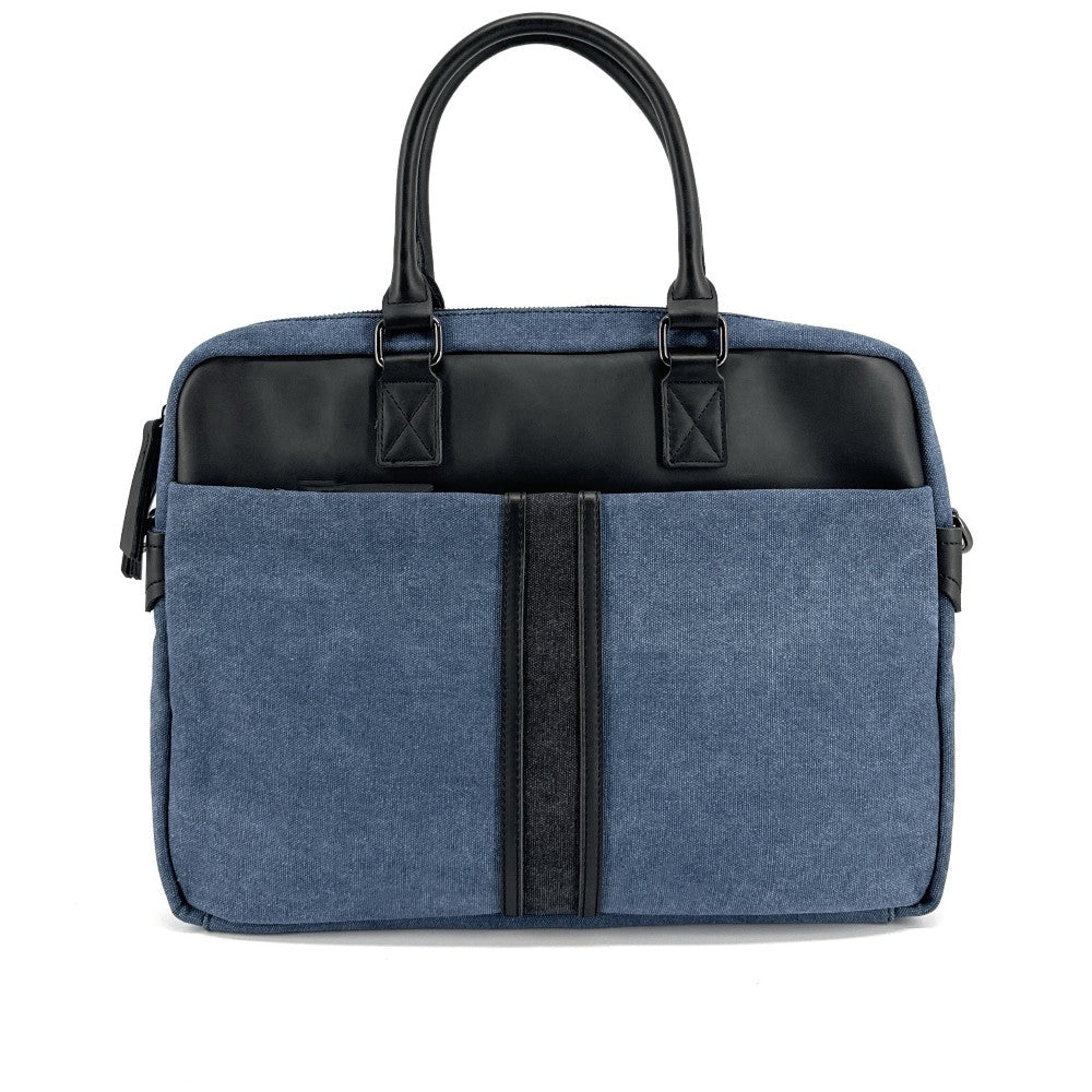 Sacoche ordinateur en toile et cuir TAIPEI Bleu denim