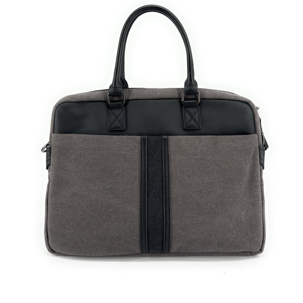 Sacoche ordinateur en toile et cuir TAIPEI Gris pigeon