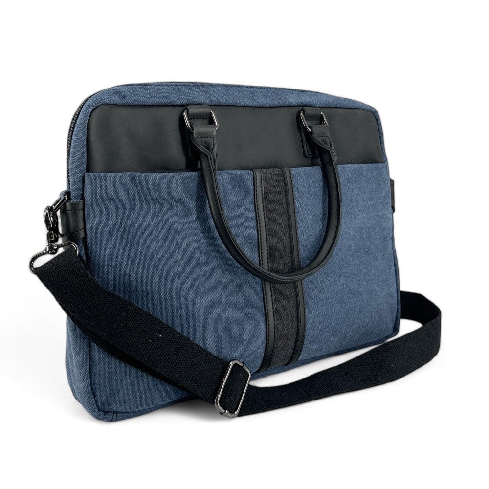 Sacoche ordinateur en toile et cuir TAIPEI Bleu denim