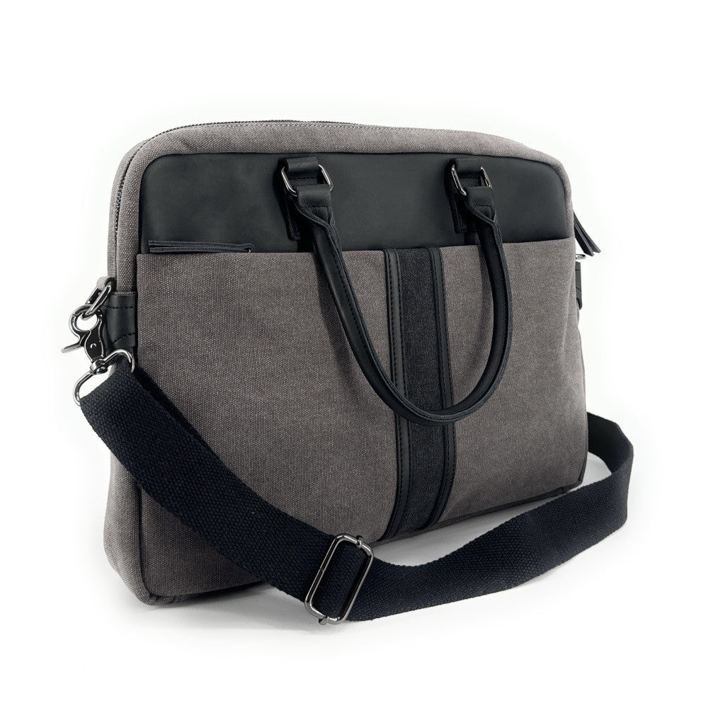 Sacoche ordinateur en toile et cuir TAIPEI Gris pigeon