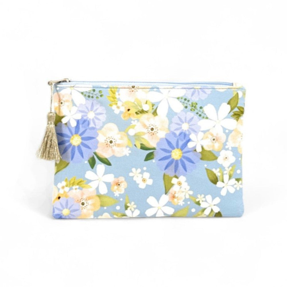Trousse en coton imprimé fleurs BLOSSOM Ciel
