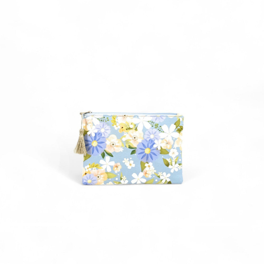 Trousse en coton imprimé fleurs BLOSSOM Ciel