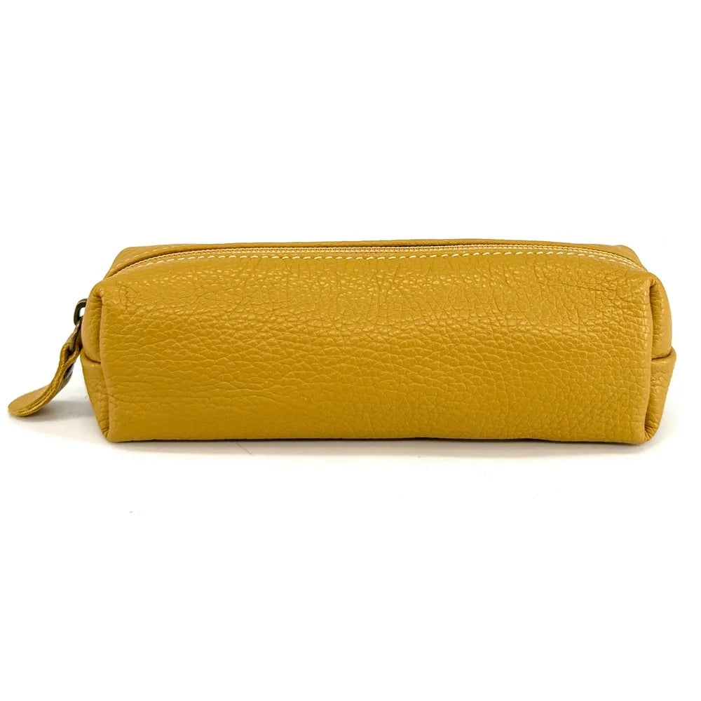 Trousse en cuir grainé TICTOC Jaune Moutarde