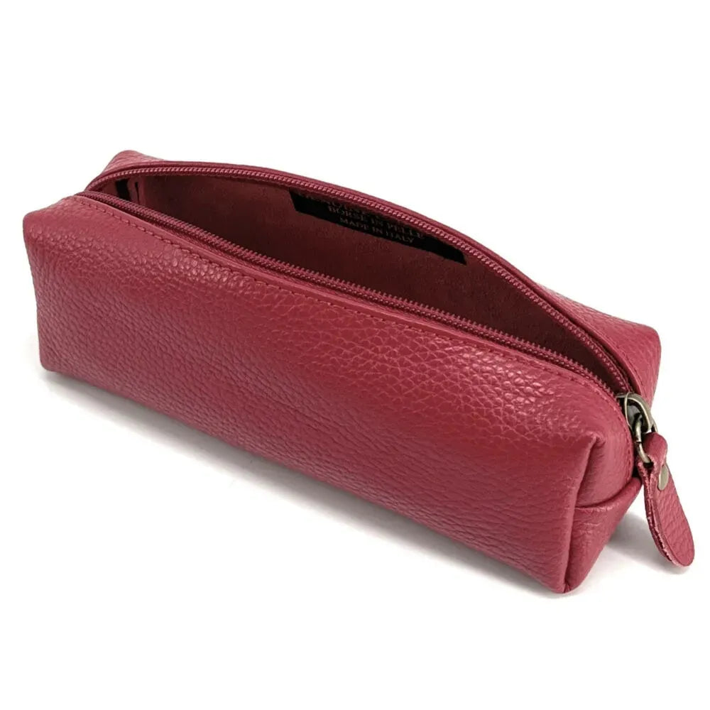 Trousse en cuir grainé TICTOC Rouge cerise