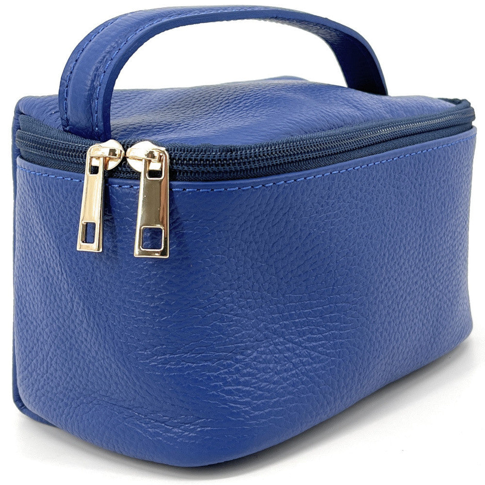 Trousse en cuir grainé VANITY Bleu roi