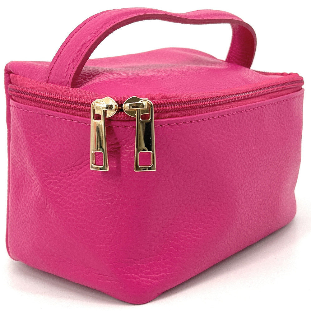 Trousse en cuir grainé VANITY Rose fuchsia