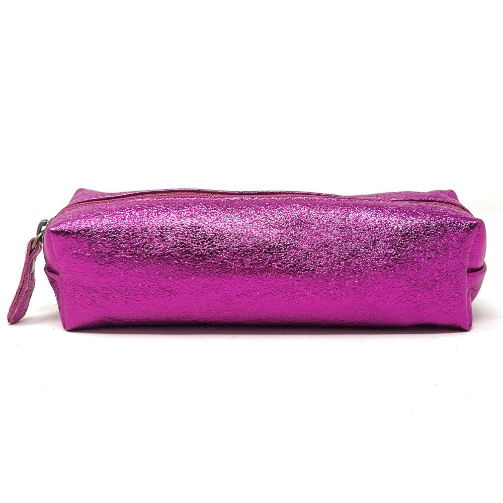 Trousse en cuir irisé TICTOC GLOW Fuchsia irisé