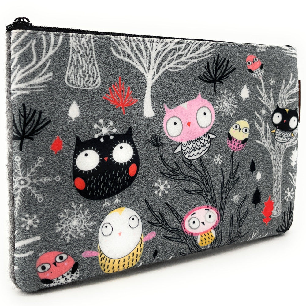 Trousse en feutrine écologique imprimée BUBO Gris clair