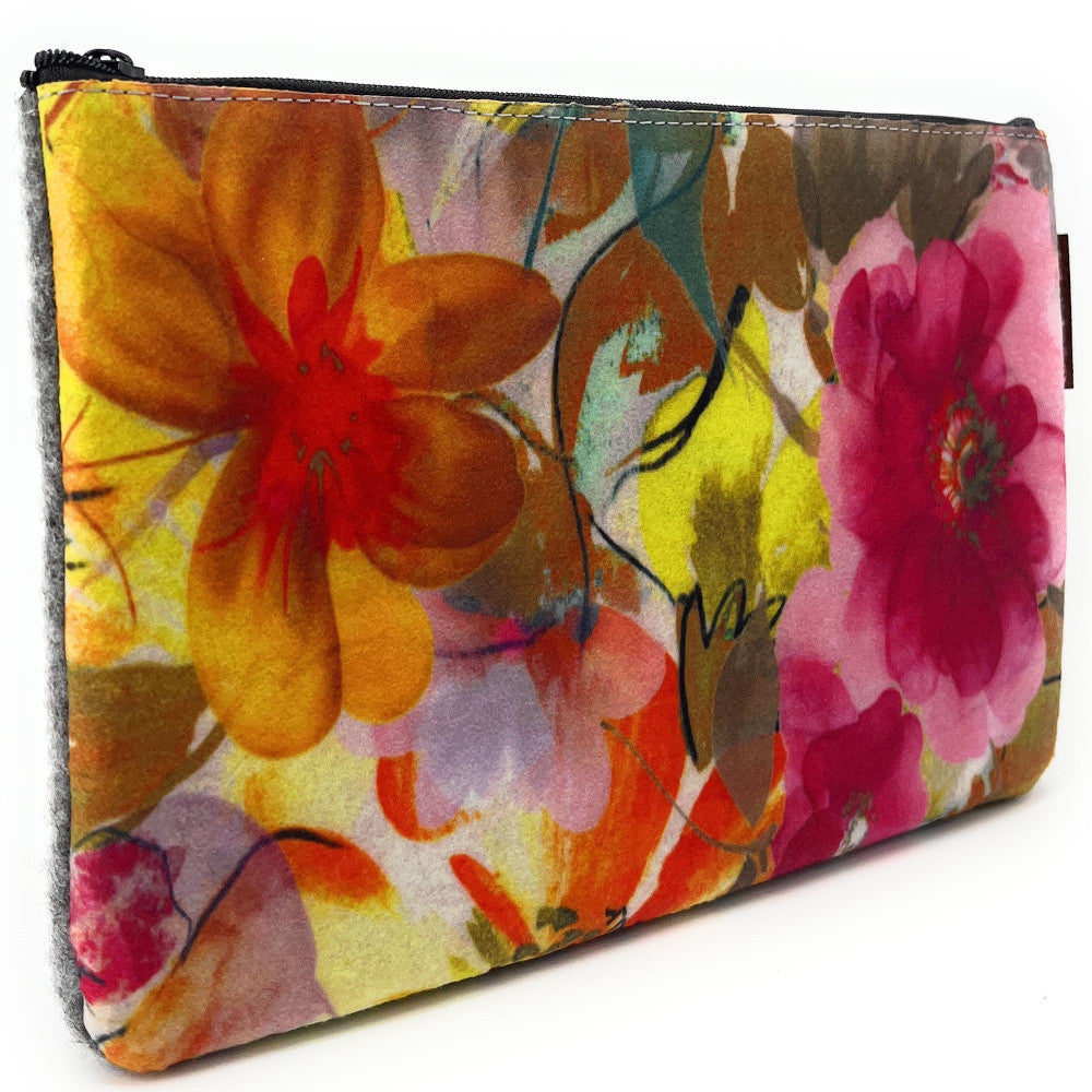 Trousse en feutrine écologique imprimée GARDEN Gris clair